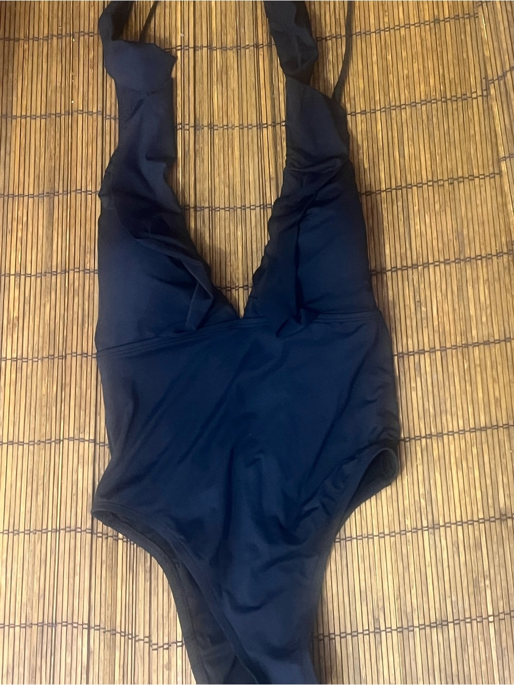 Shade & Shore Black Ruffle 1-Piece Swimsuit Small Adjustable Crisscross Tie Back